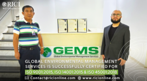 ISO 9001:2015 Quality system certification ISO 14001:2015 Environmental Management System Certification ISO 45001:2018 Occupational Health and Safety Management System Certification from RICI Company